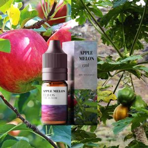 Apple Melon flavored e-liquid bottle with vibrant fruit-inspired packaging highlighting sweet apple and melon flavor notes.