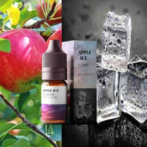 Bottle of Apple Zafran Ice flavored e-liquid with premium fruit and saffron-inspired artwork accented by cool icy elements.