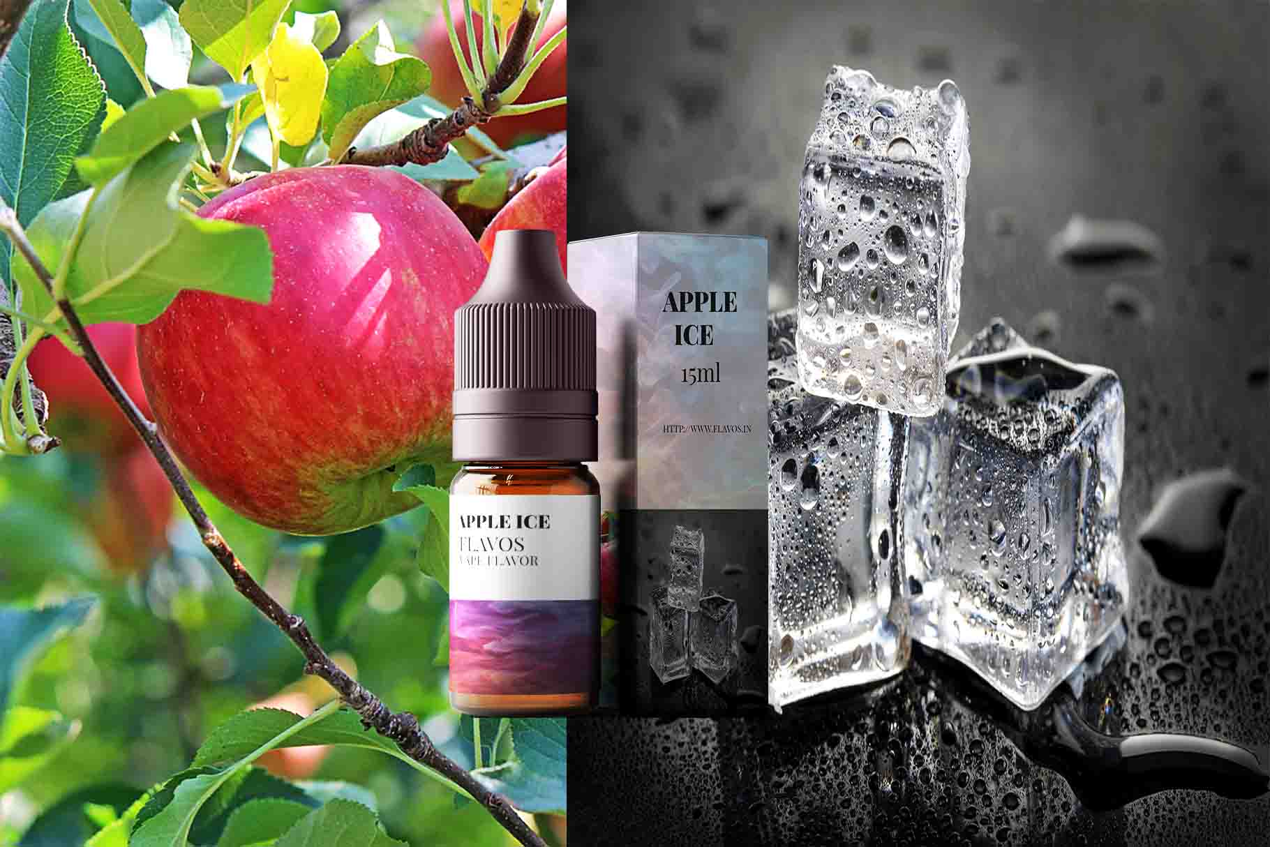 Bottle of Apple Zafran Ice flavored e-liquid with premium fruit and saffron-inspired artwork accented by cool icy elements.