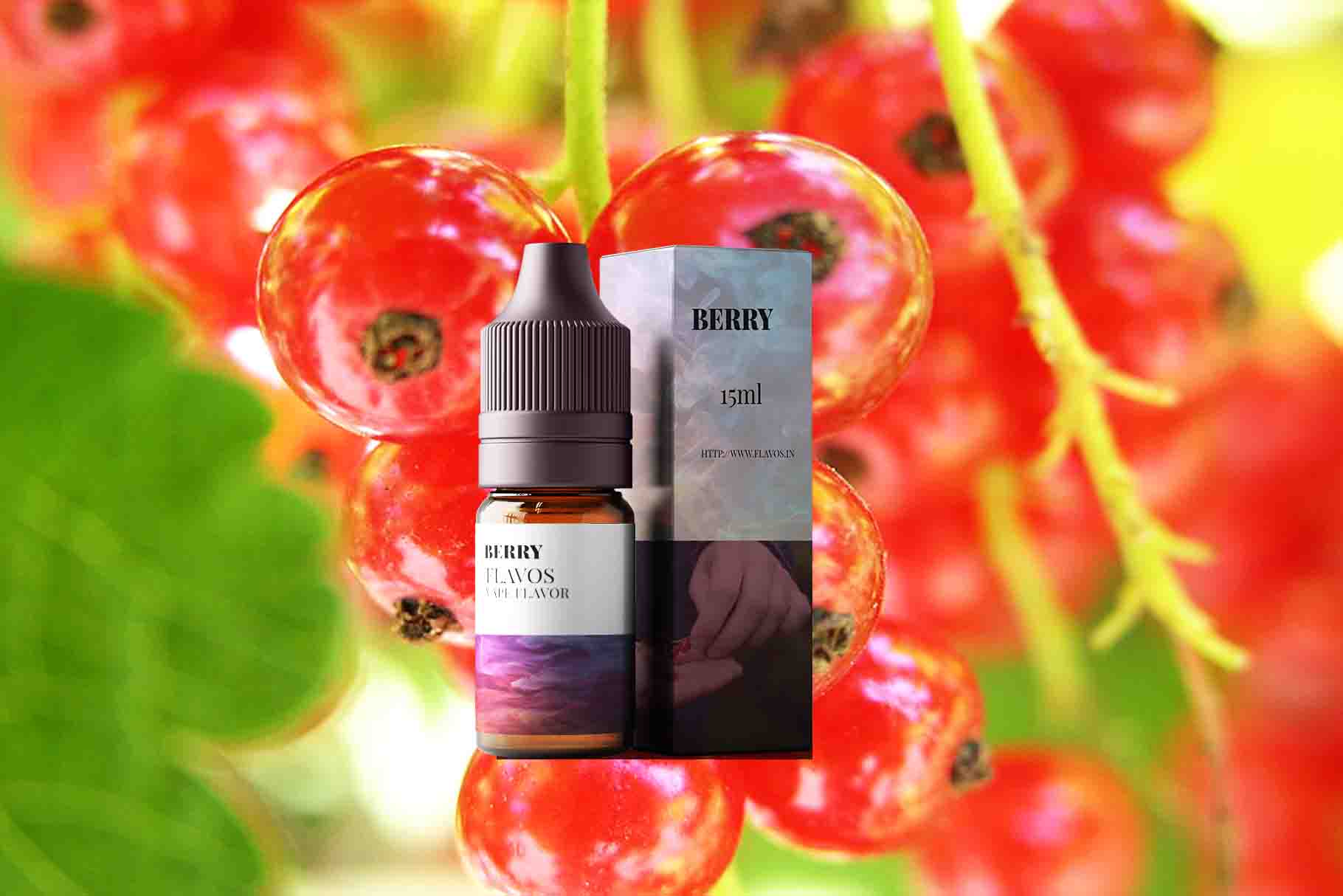 Bottle of berry-flavored e-liquid with vibrant berry-themed packaging, designed for use in vape devices.