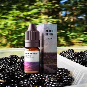 Bottle of blackberry-flavored e-liquid with dark berry-inspired packaging for vape devices.