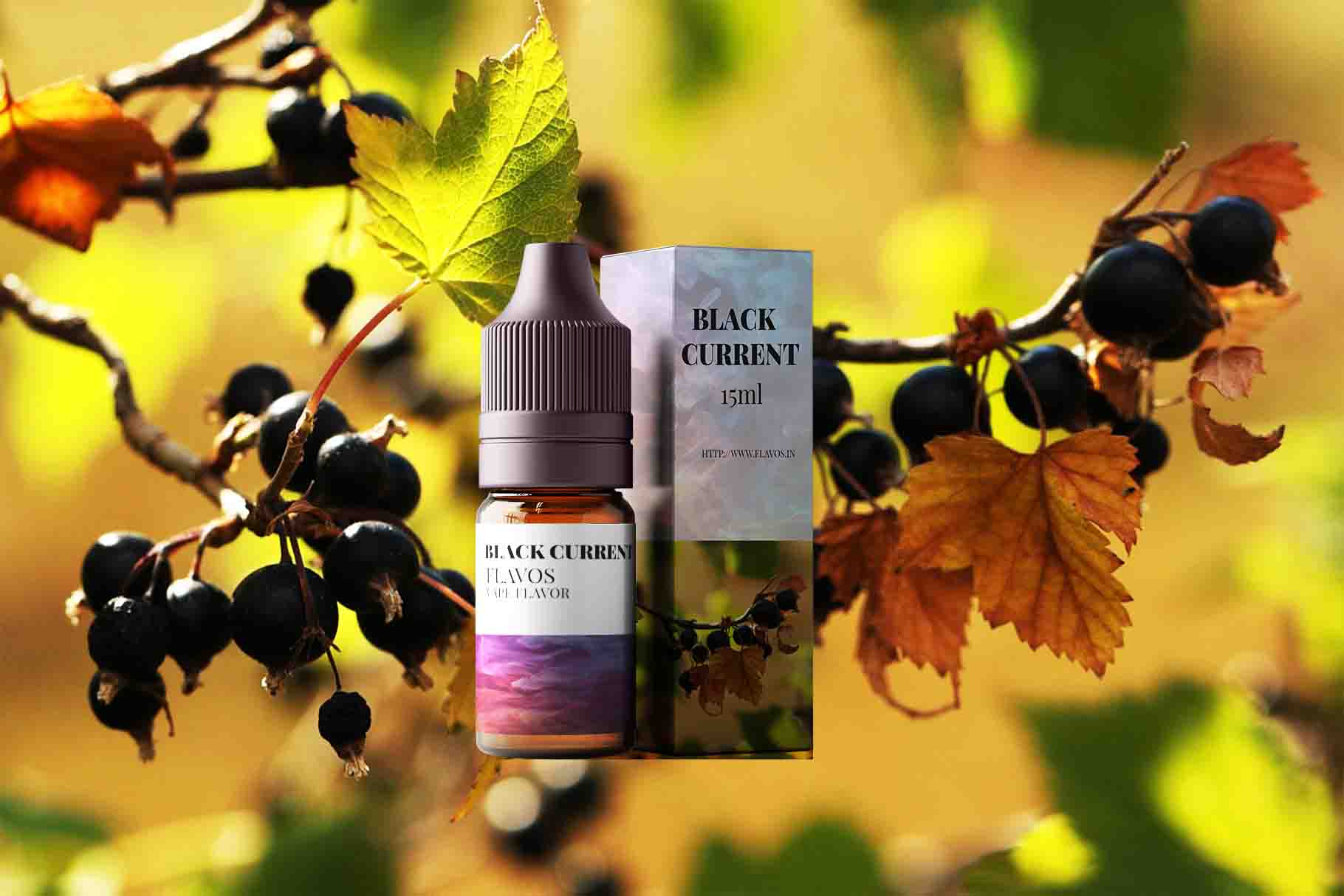 Bottle of blackcurrant-flavored e-liquid with bold purple berry-themed packaging for vape devices.