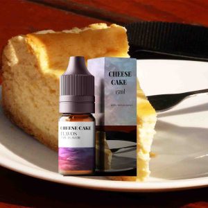 Bottle of Cheesecake flavored e-liquid with dessert-style packaging, designed for vaping devices and highlighting a creamy bakery flavor profile.