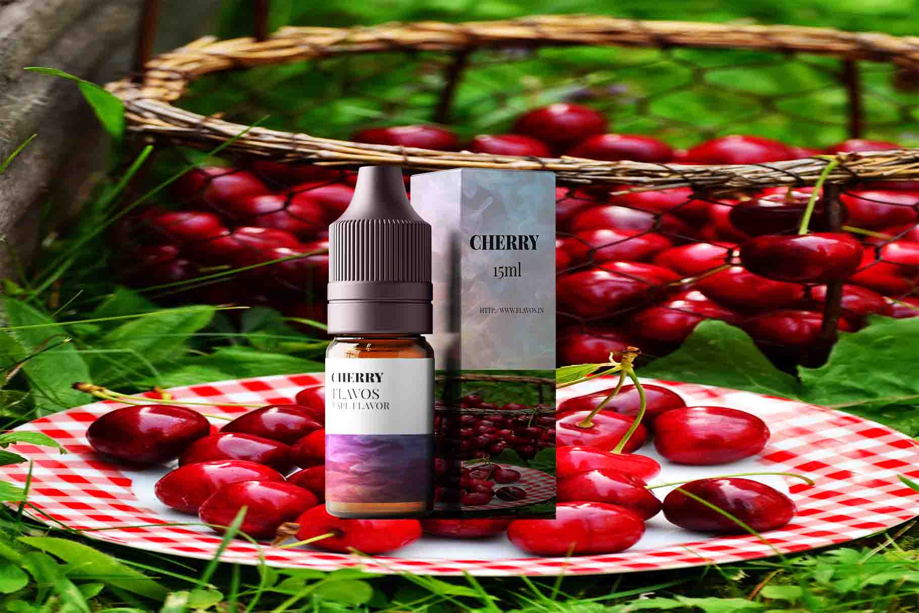 Cherry flavored e-liquid bottle with rich fruity cherry vape juice