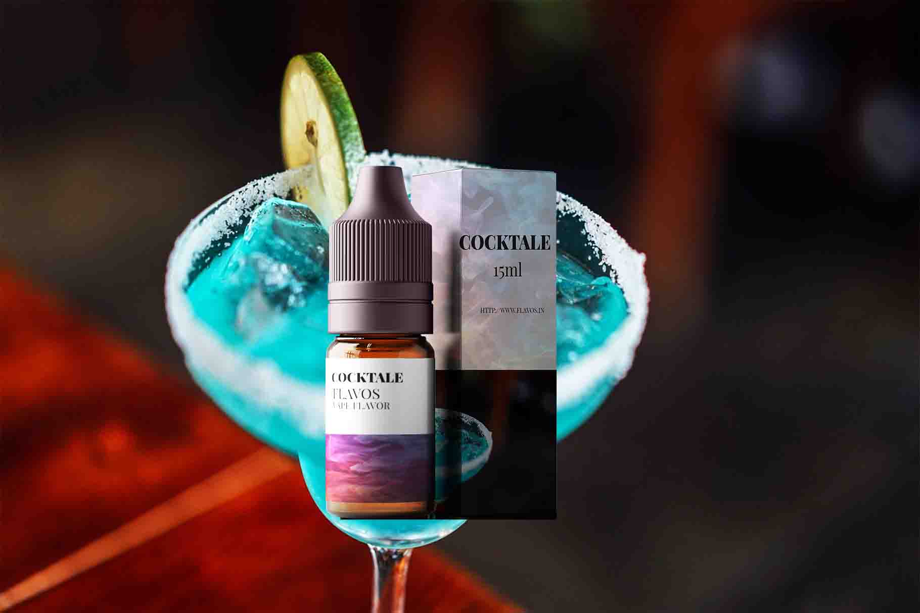 Bottle of Cocktail flavored e-liquid with vibrant, mixed-drink inspired packaging, designed for vaping devices and highlighting a fruity blended flavor profile.