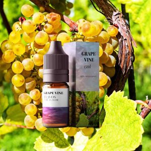 Bottle of Grape Vine flavored e-liquid with purple grapevine-themed packaging, designed for vaping devices and highlighting a rich fruity flavor profile.
