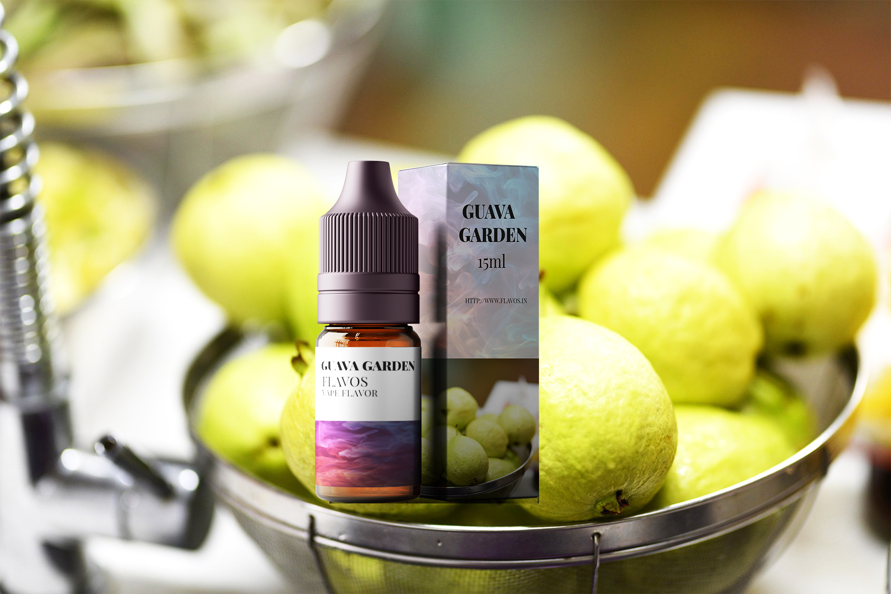 Bottle of Guava Garden flavored e-liquid with lush tropical garden-themed packaging, designed for vaping devices and highlighting a fresh fruity flavor profile.
